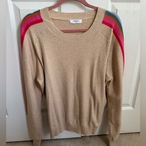 Large Sweater with rainbow like sleeves. Bought last Dec. but never worn. NWOT.